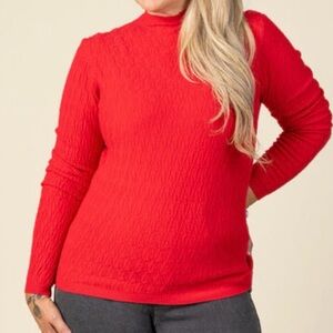 🌙 B115 Ness mock neck Bright Red Textured Long Sleeve Sweater
